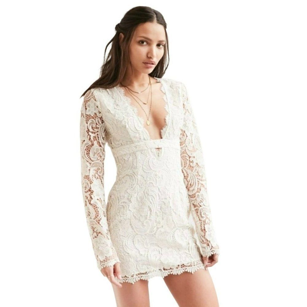 The Jetset Diaries Pisa‎ Lace Bodycon Mini Dress Ivory Scallop Hem Women Small